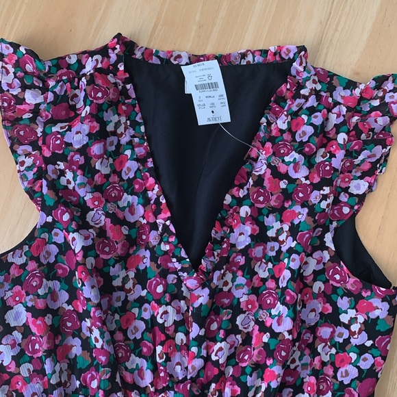 NWT J Crew v-neck Floral Print Back/Pink midi dress. Size 2 - Picture 5 of 8